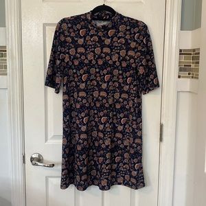Navy floral dress with mock turtleneck